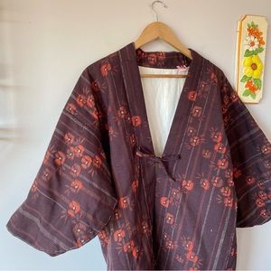 Handmade Vintage Floral Jacket Robe Brown and Orange